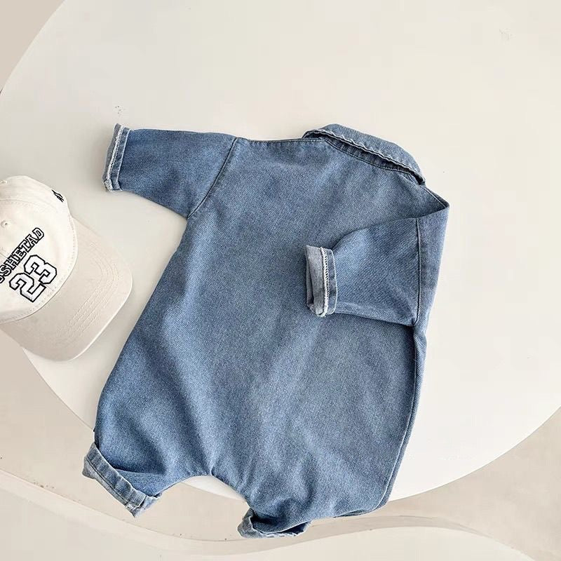 Denim Baby Romper Bear Unisex Autumn Jumpsuit