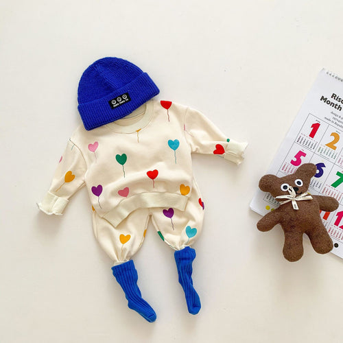 Conjunto de 2 piezas de jersey de punto con globo de amor y suéter para niños