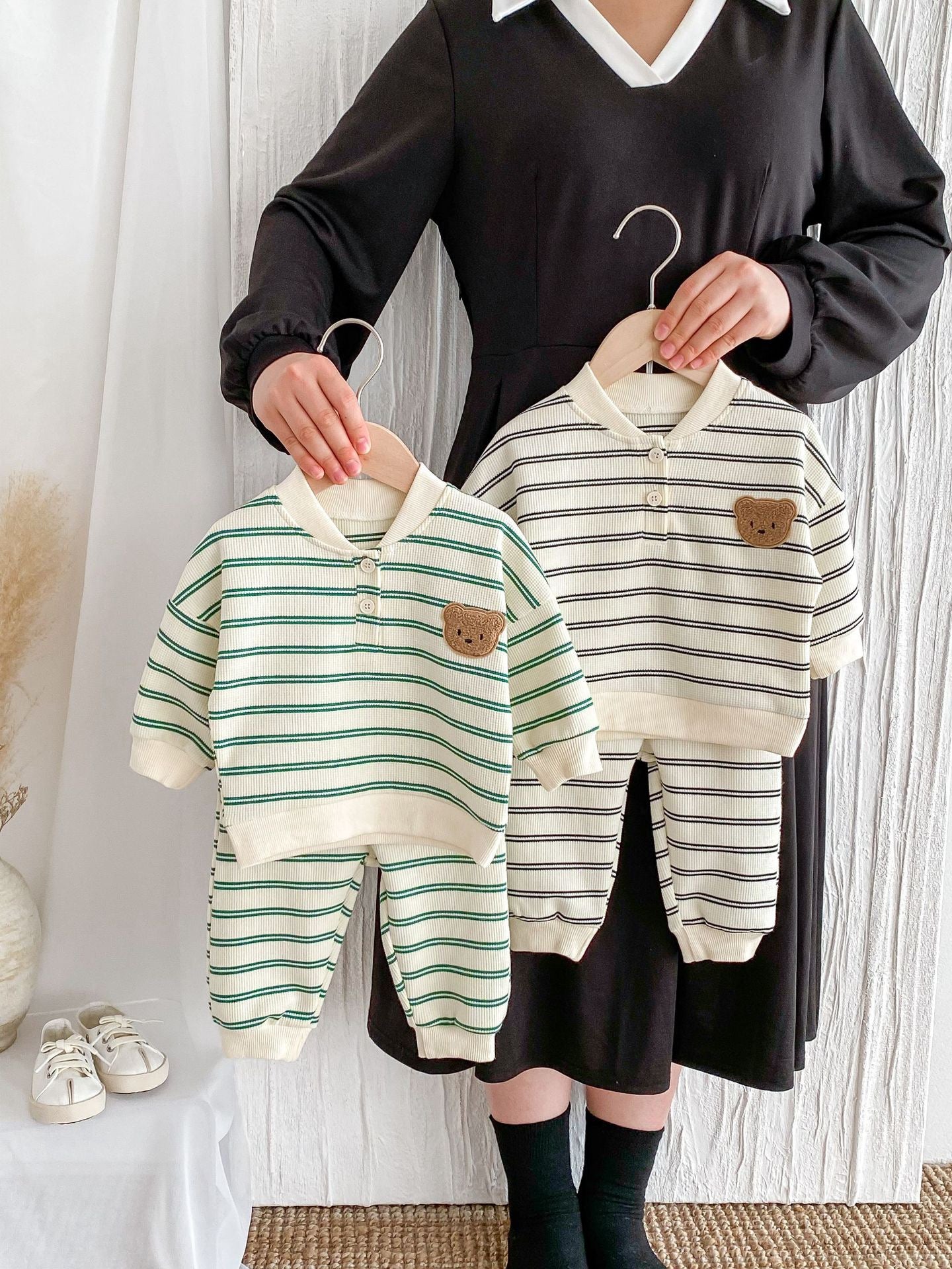 Kid Baby Clothes Set Striped Cartoon Hoodies+Pants 2PCS Tracksuit