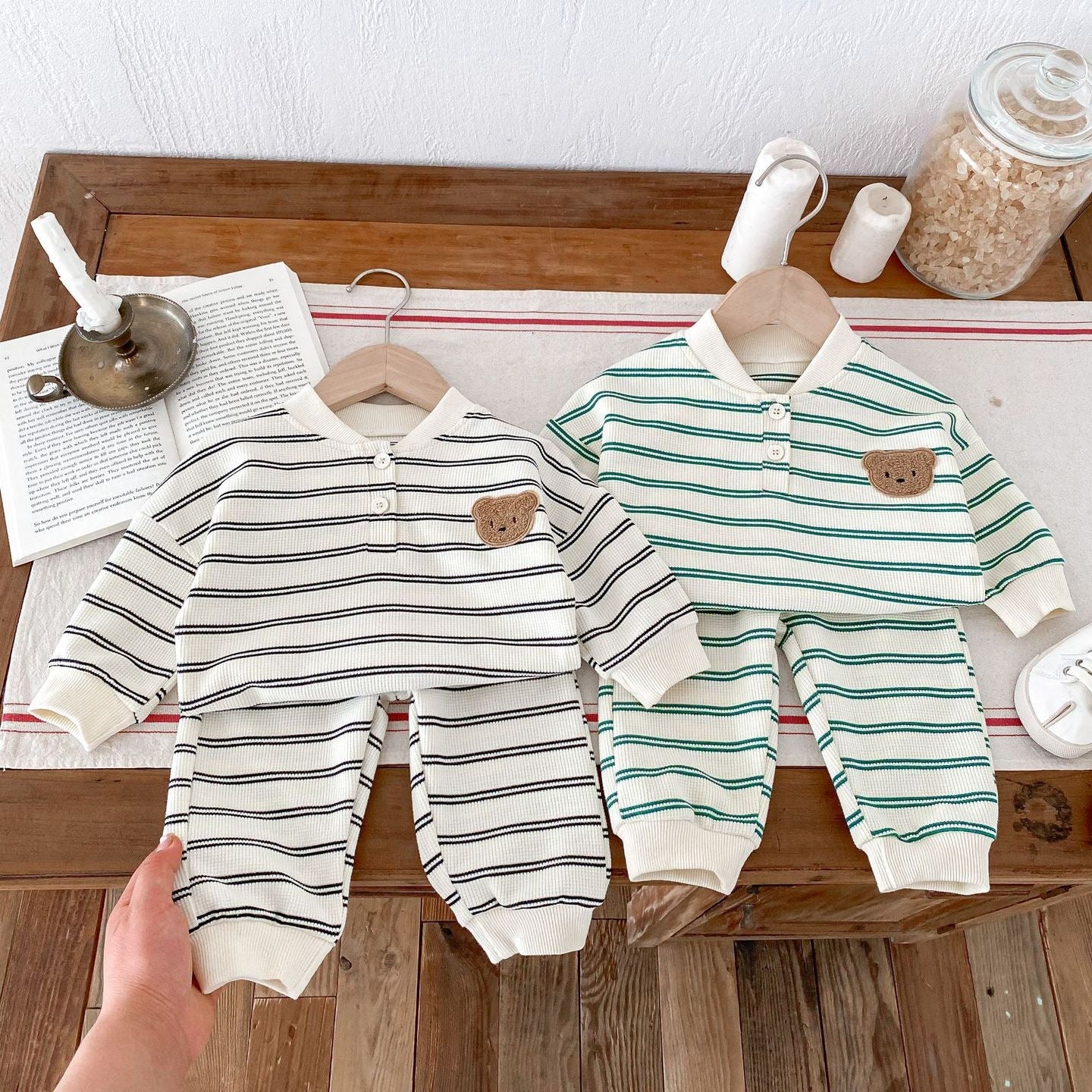 Kid Baby Clothes Set Striped Cartoon Hoodies+Pants 2PCS Tracksuit