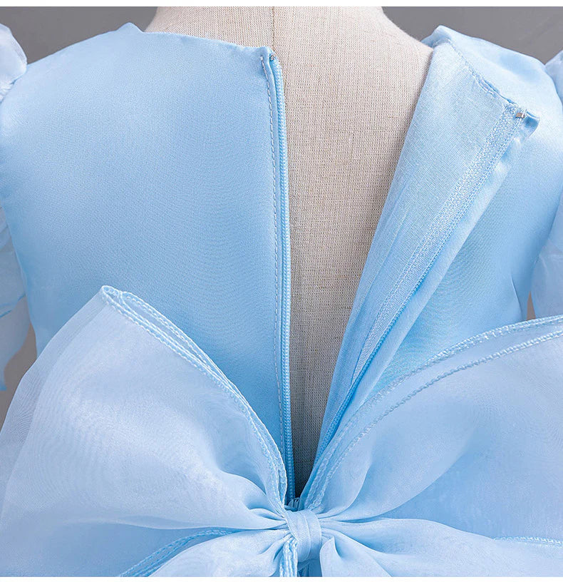 Children's Party Dress with Flowers and Flying Sleeves