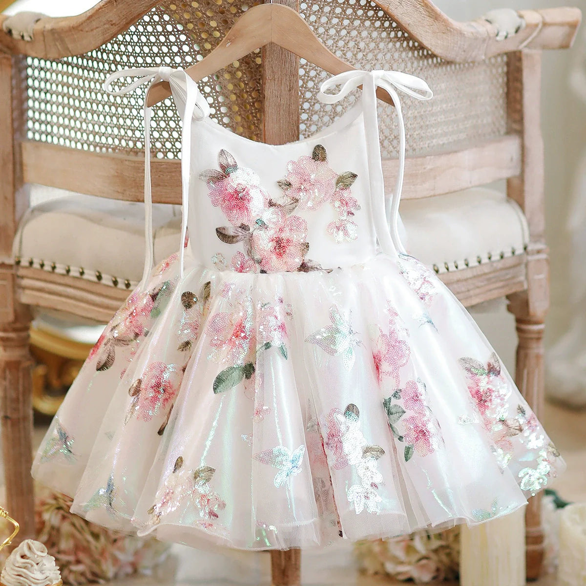 Floral Party Dress with Bow Straps