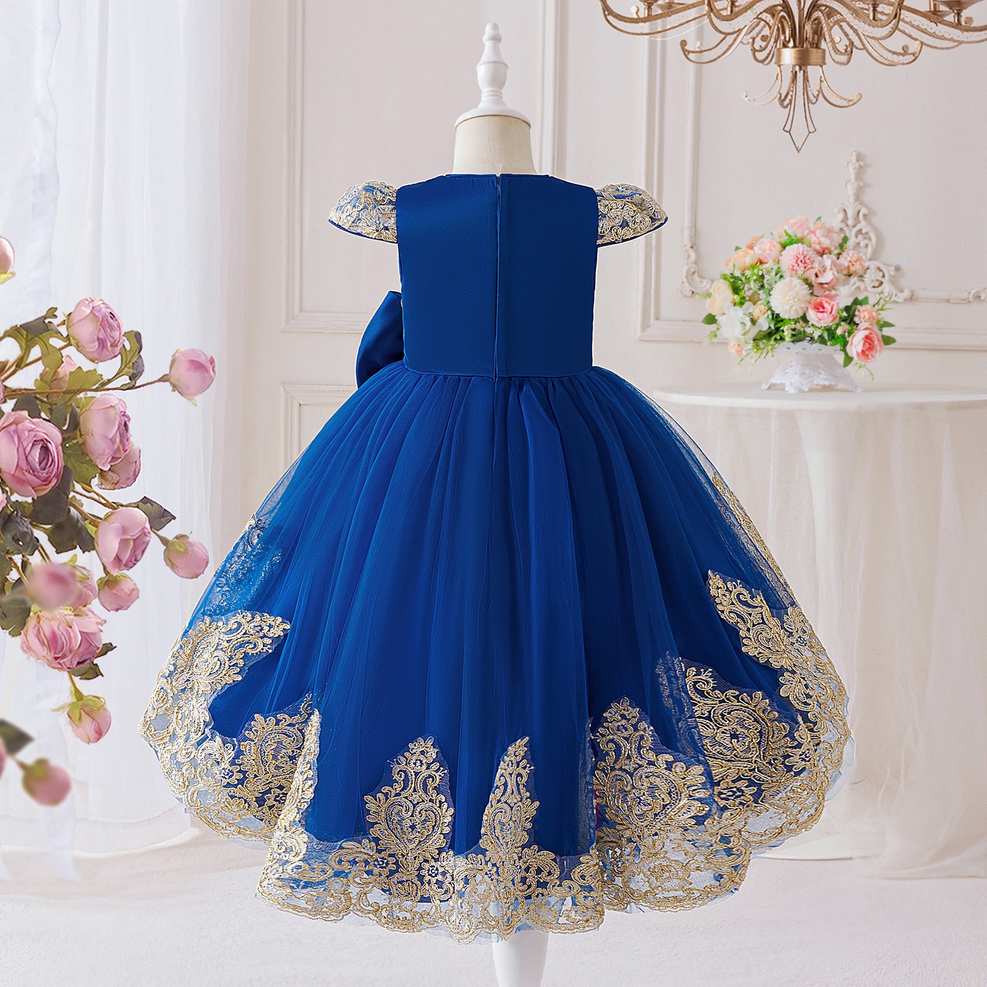 Children's Party Dress with Flowers and Bow