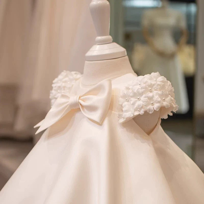 Children's Dress with Bow and Flower Sleeves