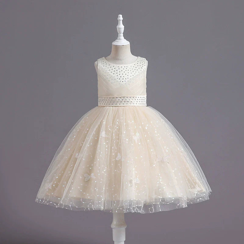 Children's Party Dress with Rhinestones and Butterflies