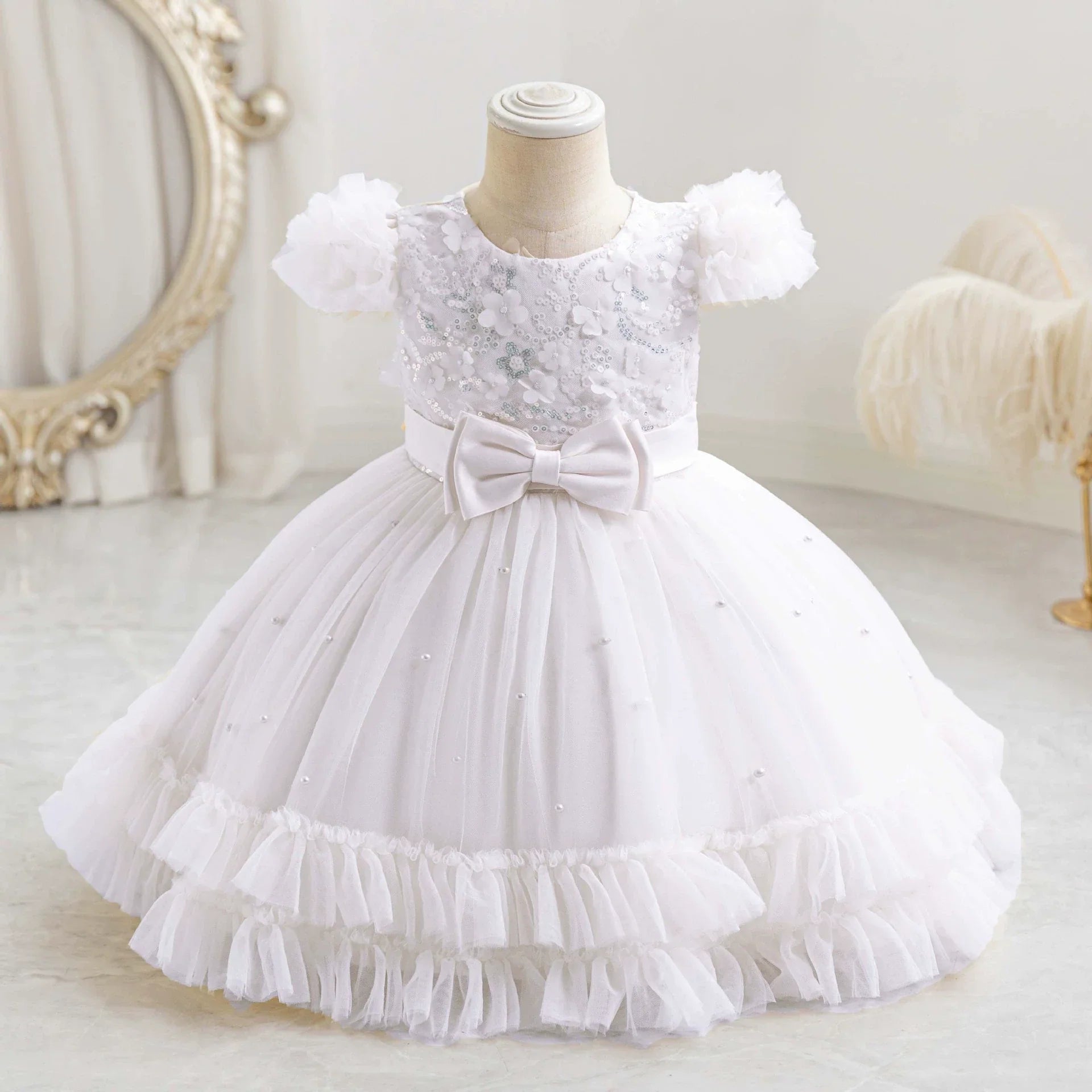 Children's Party Dress with Little Flowers Bow