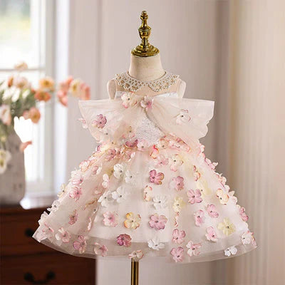 Children's Party Dress with Flowers and Bow