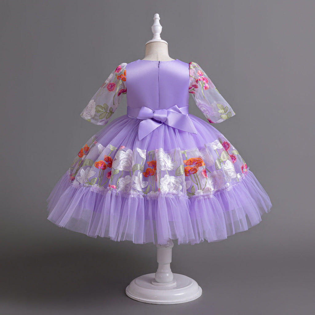 Floral Embroidered Tulle Children's Party Dress