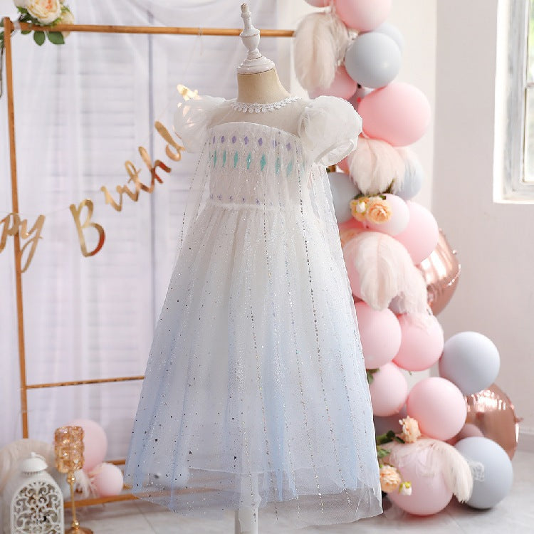 White children's dress with glitter.