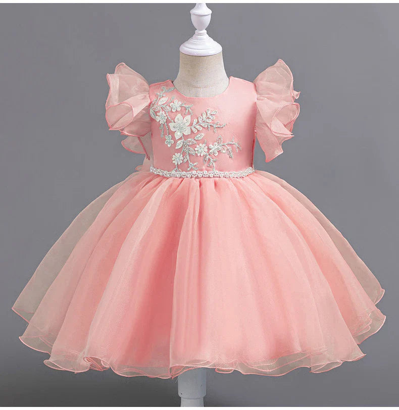 Children's Party Dress with Flowers and Flying Sleeves