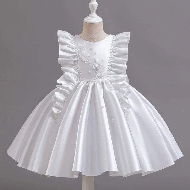 Luxury Party Dress with Flowers and Pearls