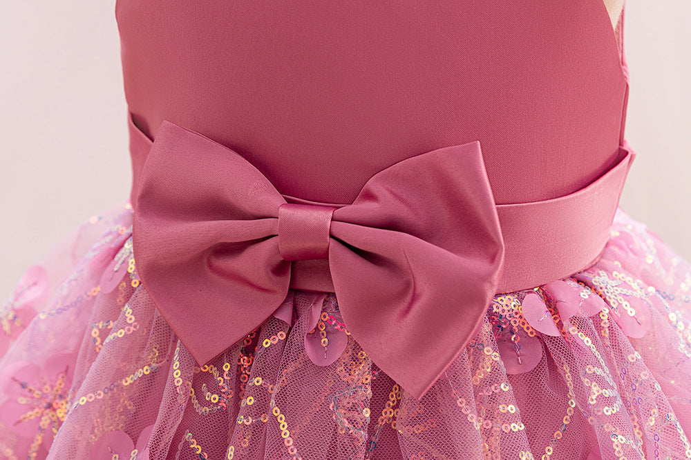 Children's Party Dress with Flowers and Bow