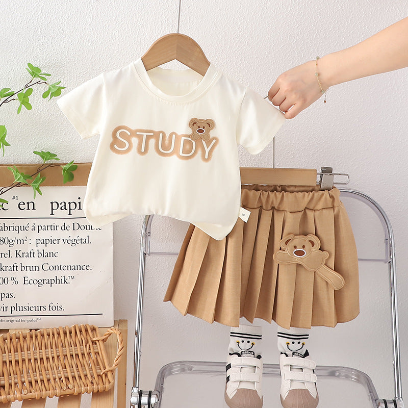 Short Sleeve T-shirt+Skirt 2pcs Children Clothes Sets