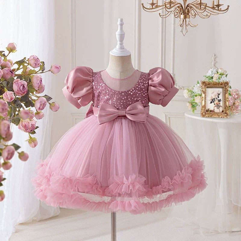 Puffy Party Dress with Bow and Sparkles