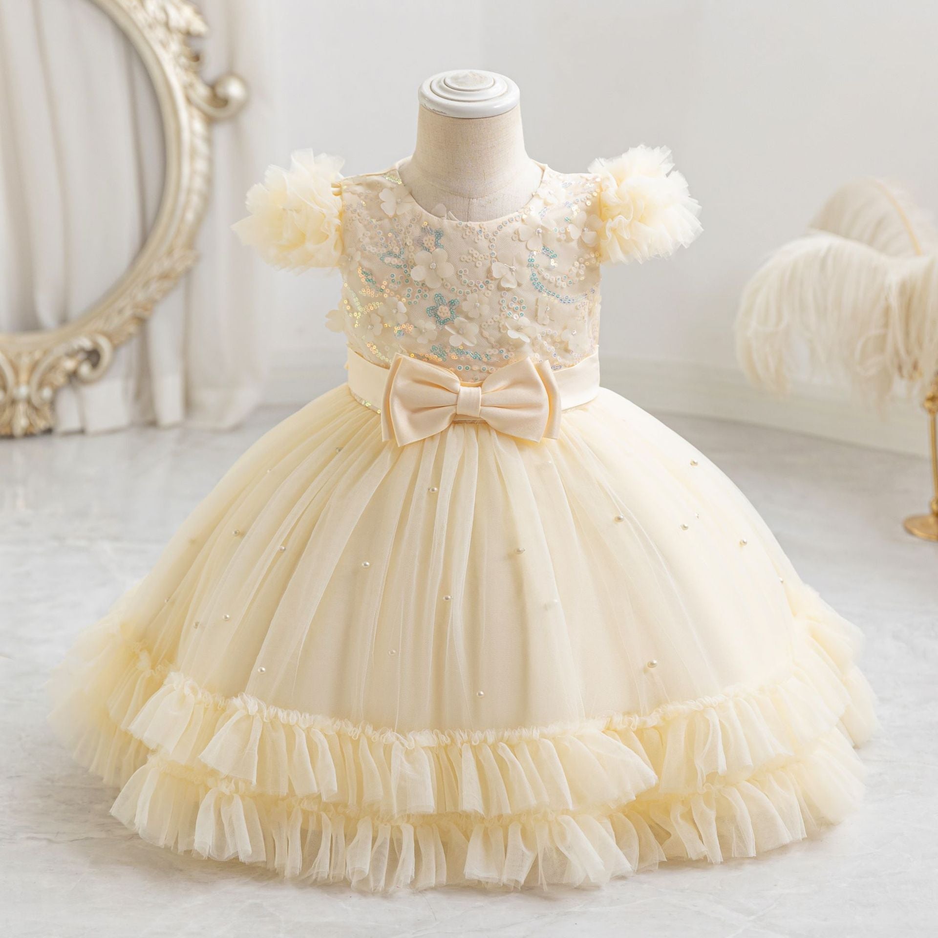 Children's Party Dress with Little Flowers Bow
