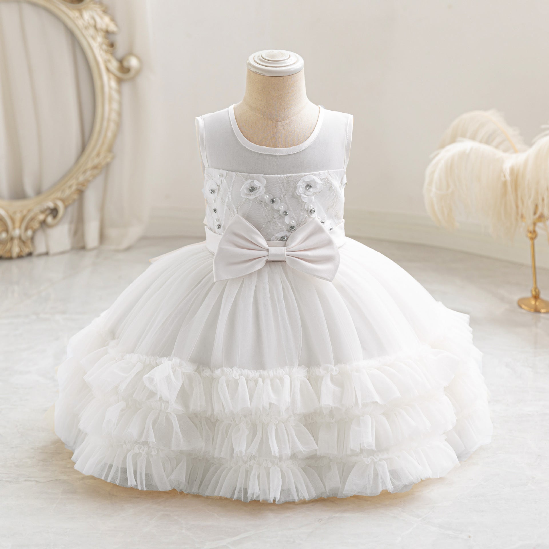 Children's Party Dress in Tulle Layers and Bow