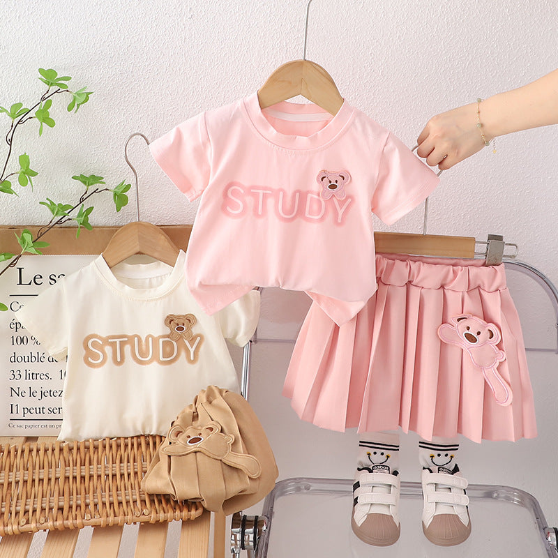 Set di Abiti per Bambini Maglietta a Maniche Corte + Gonna 2 pezzi