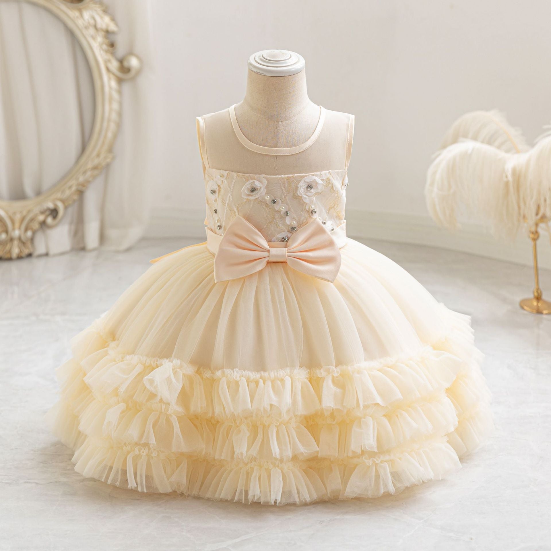 Children's Party Dress in Tulle Layers and Bow
