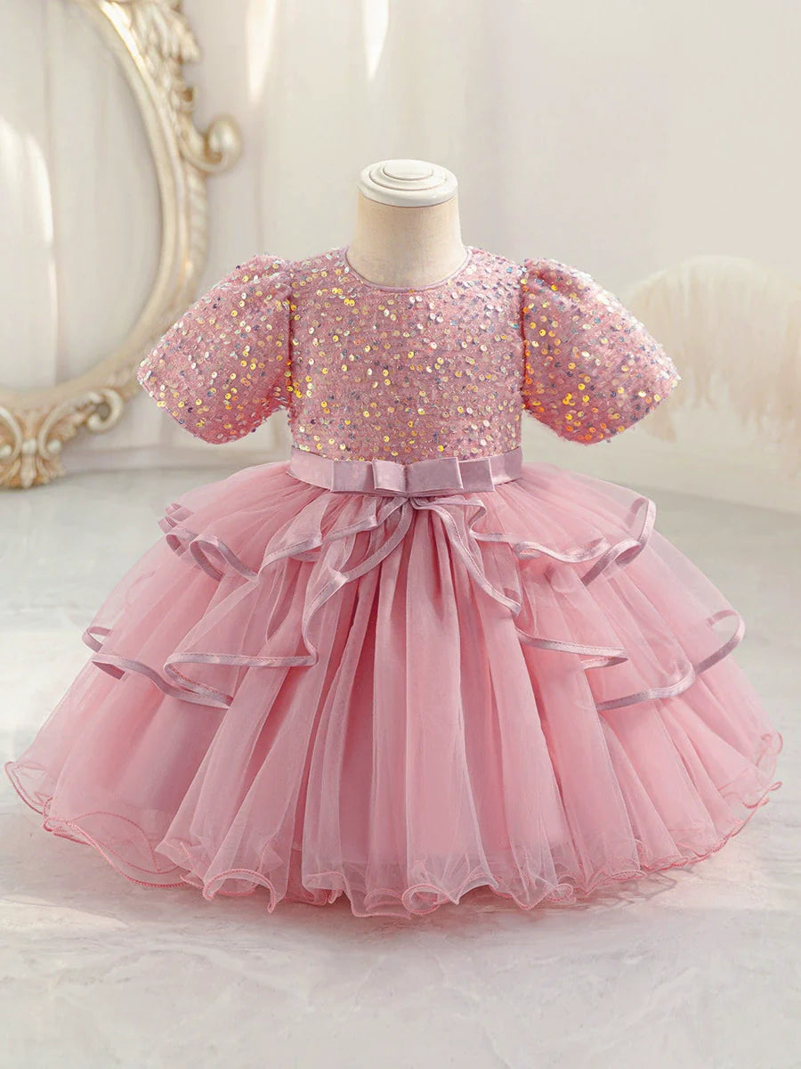 Children's Party Dress with Shiny and Layered Tulle