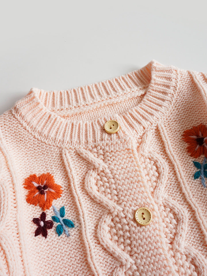 Children's Knitted Cardigan with Little Flowers