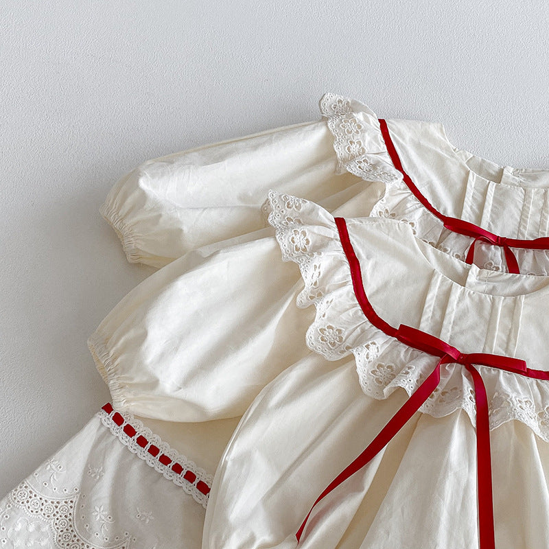 Women's Bodysuit/Dress with Lace and Bow