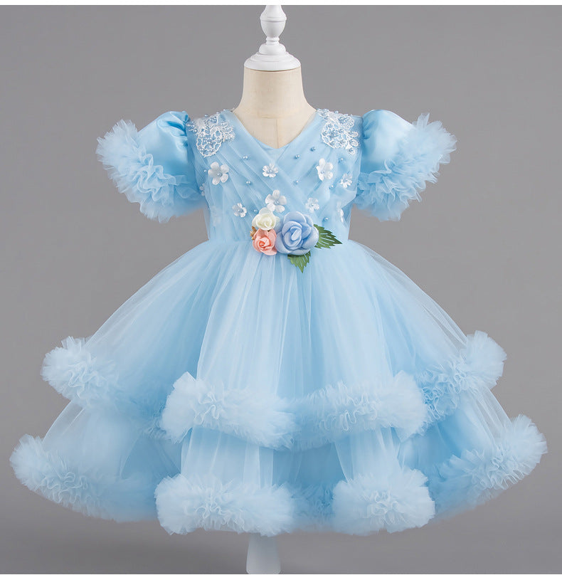 Children's Puffy Tulle Dress with Flowers