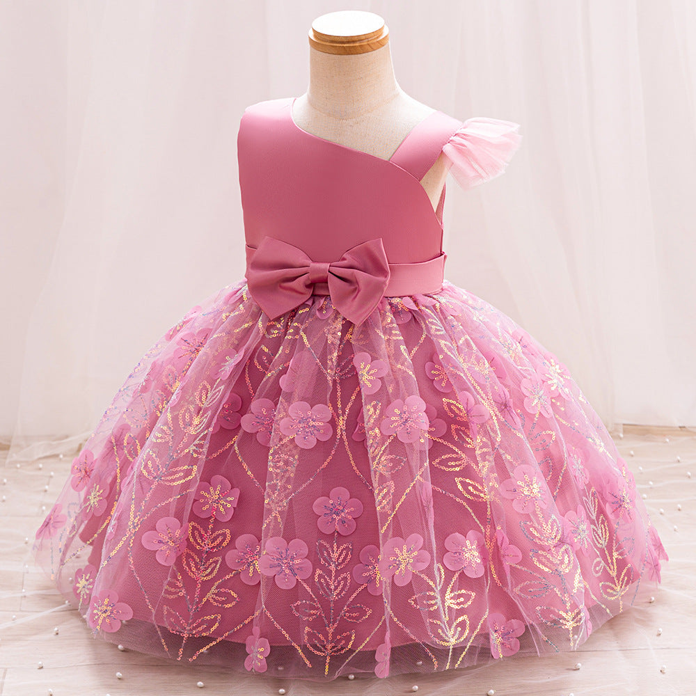 Children's Party Dress with Flowers and Bow