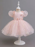Children's Party Dress with Flowers and Sparkles