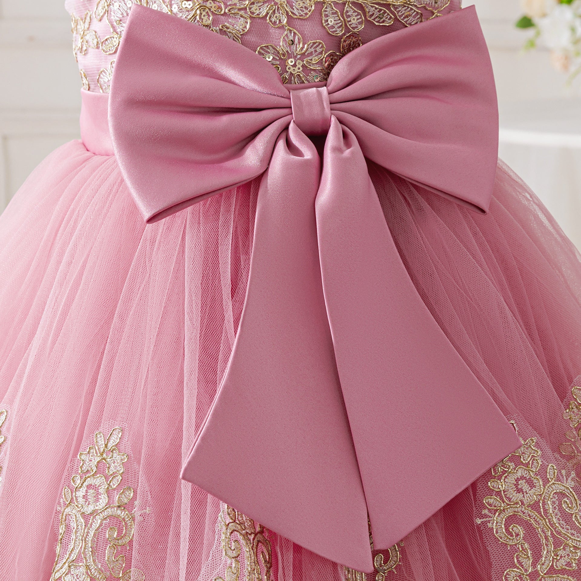 Children's Party Dress with Flowers and Bow