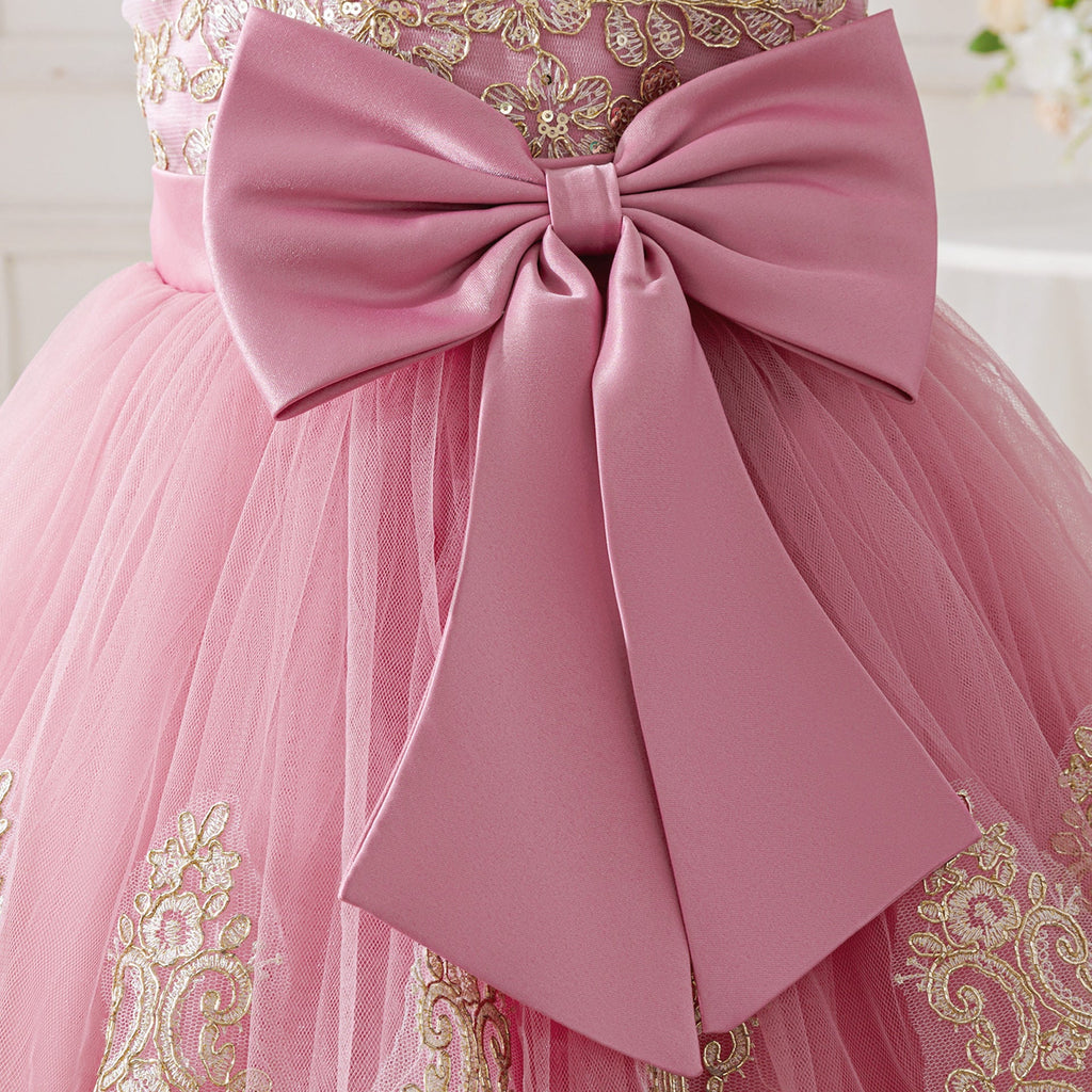 Children's Party Dress with Flowers and Bow
