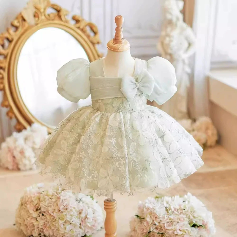 Children's Party Dress with Flowers and Bow