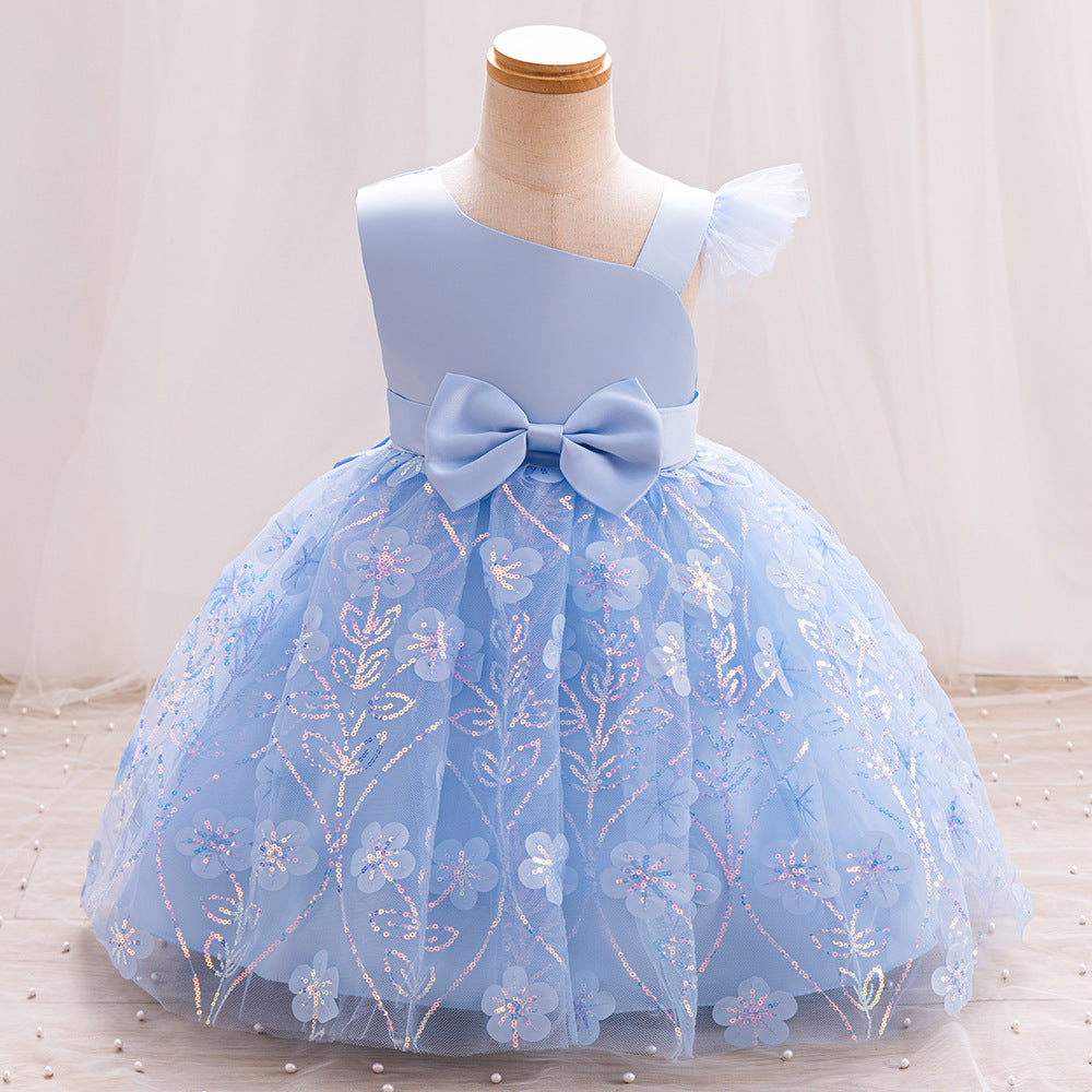 Children's Party Dress with Flowers and Bow
