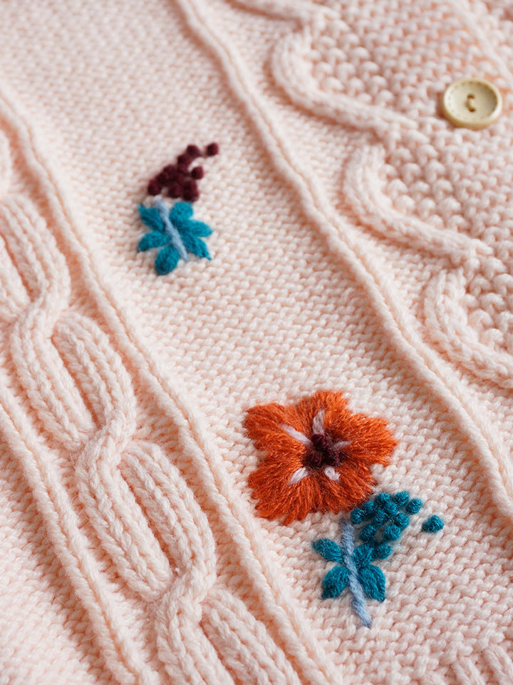 Children's Knitted Cardigan with Little Flowers