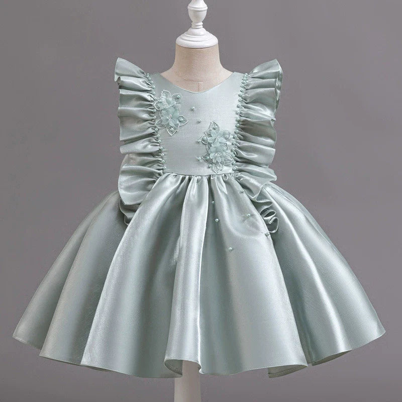 Luxury Party Dress with Flowers and Pearls