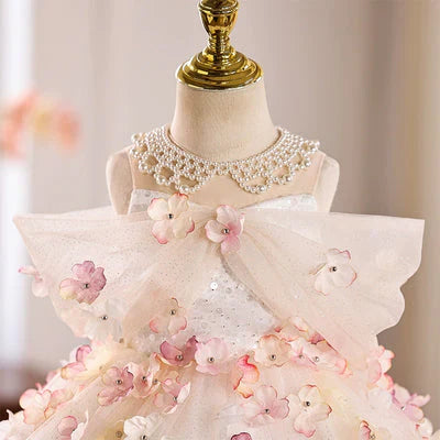 Children's Party Dress with Flowers and Bow