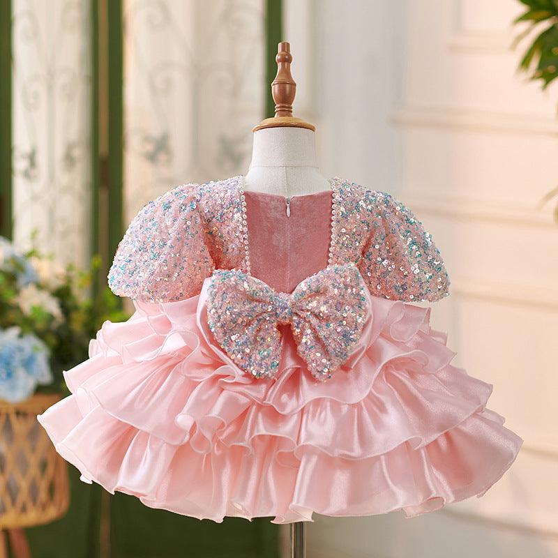 Vestito a strati rosa acceso per bambina