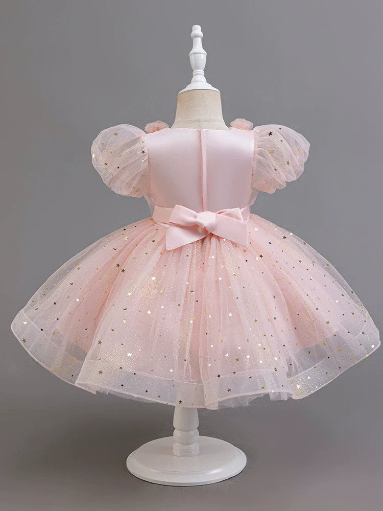 Children's Party Dress with Flowers and Sparkles