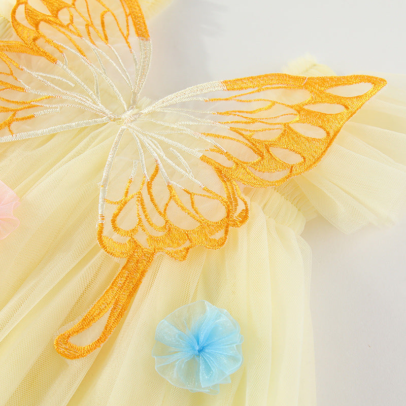 Children's Tulle Dress with Wings and Flowers