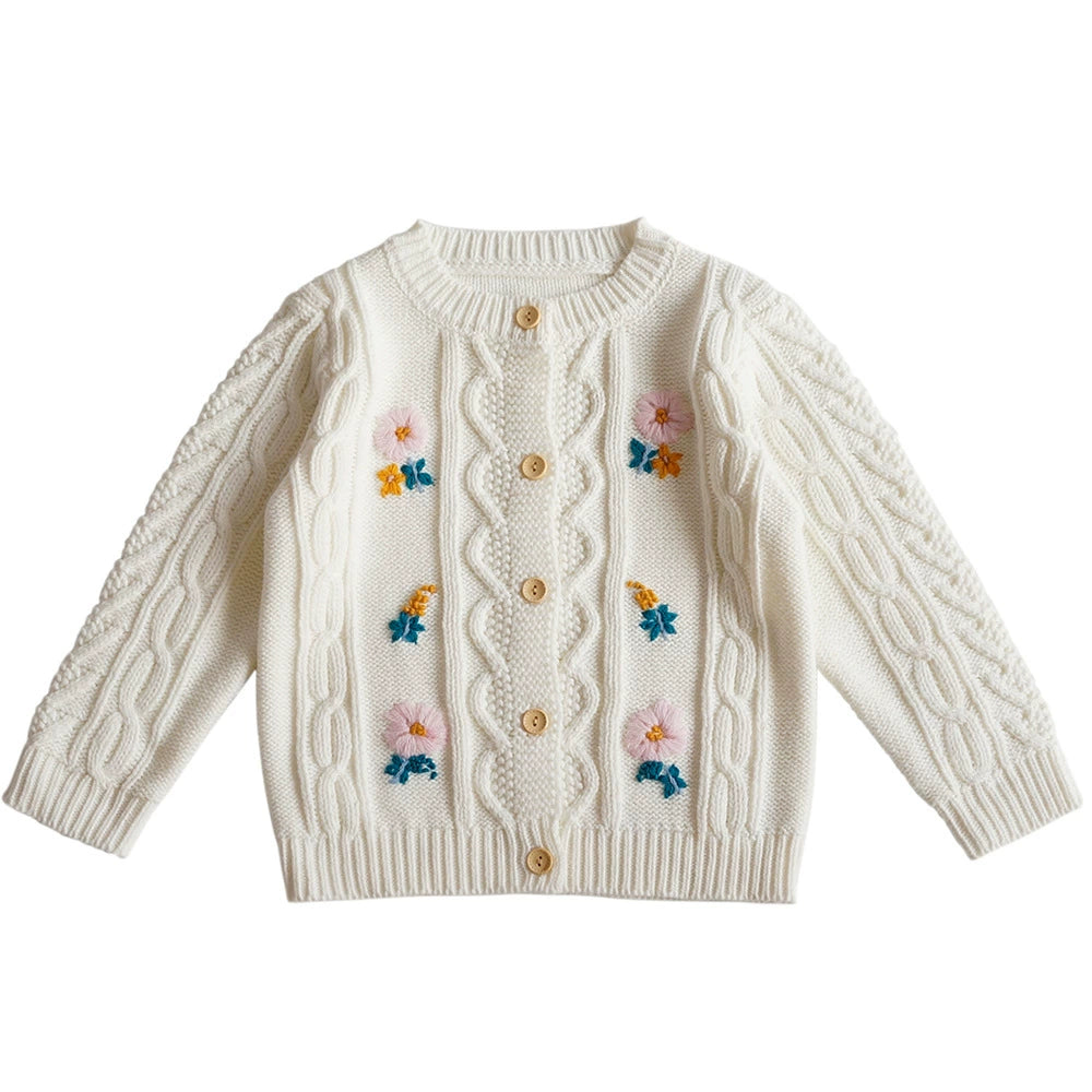 Children's Knitted Cardigan with Little Flowers