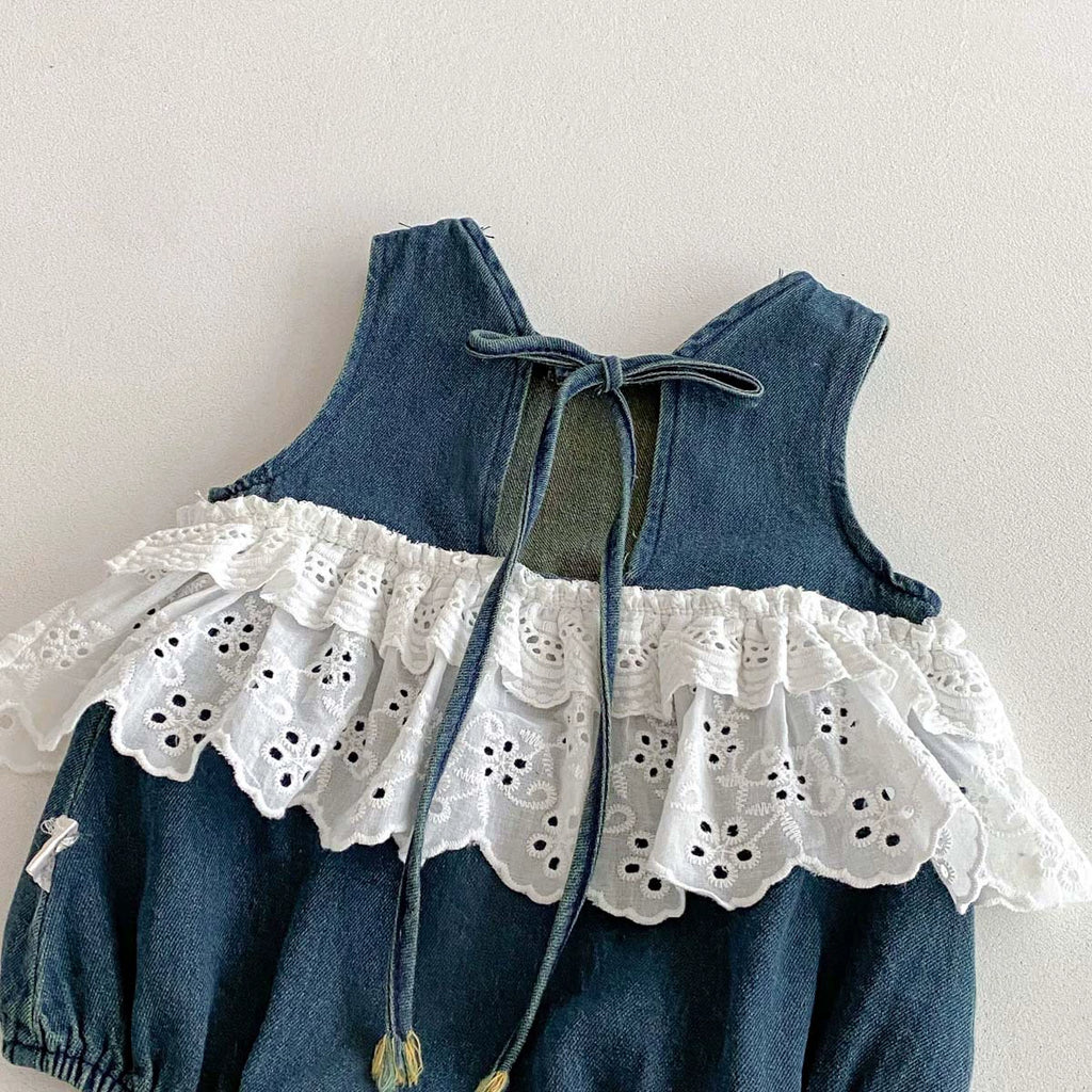 Baby Bodysuit in Denim with Lace