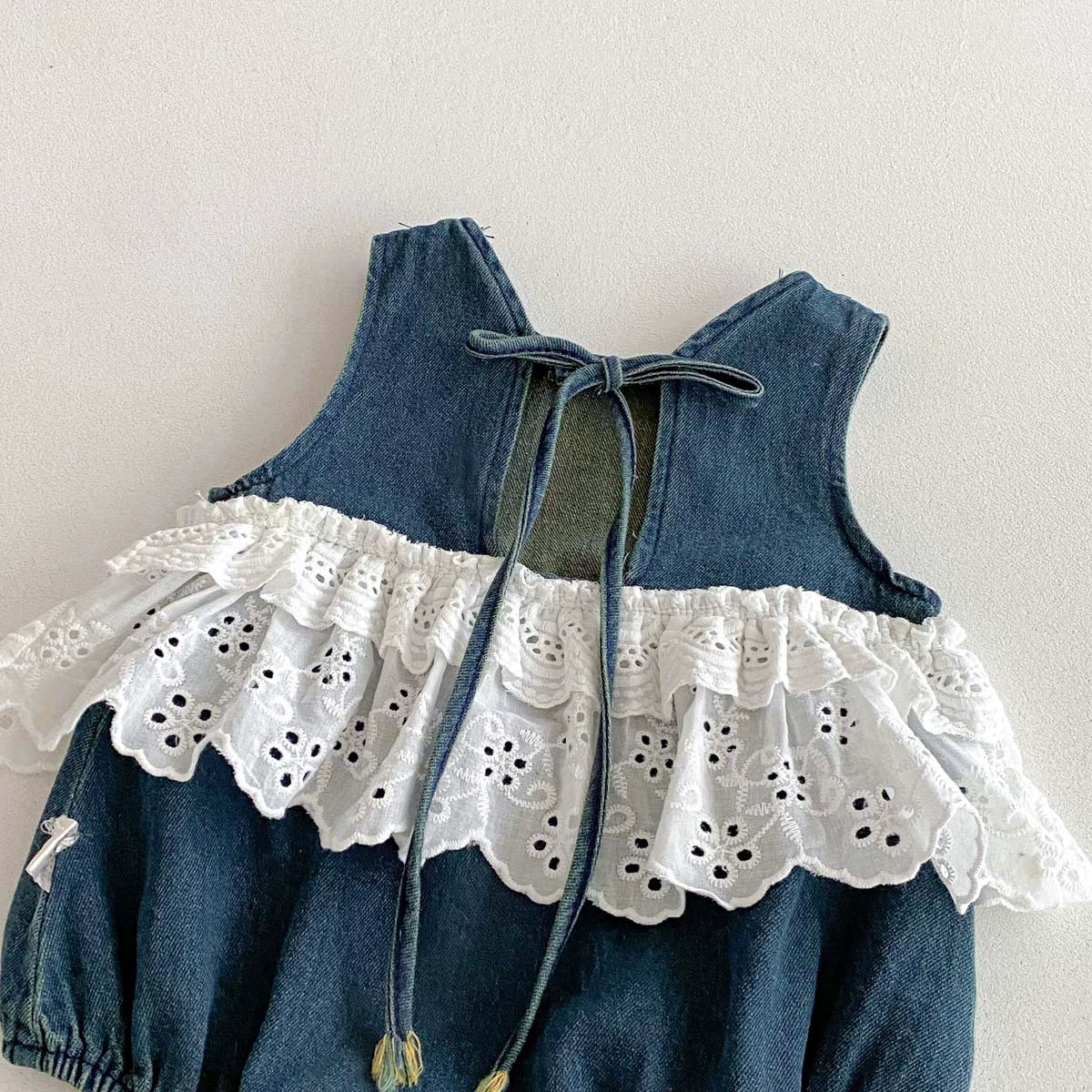 Baby Bodysuit in Denim with Lace