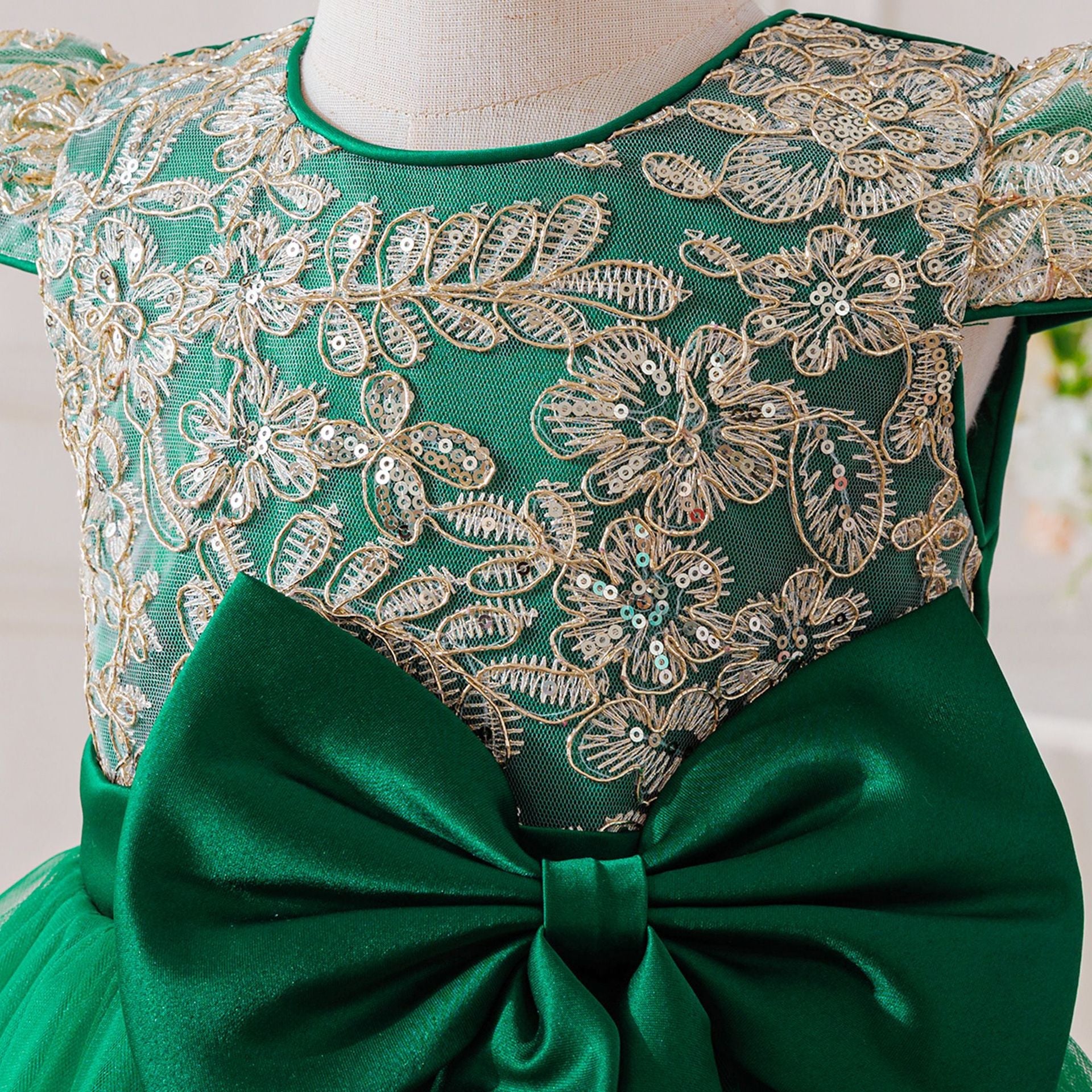 Children's Party Dress with Flowers and Bow