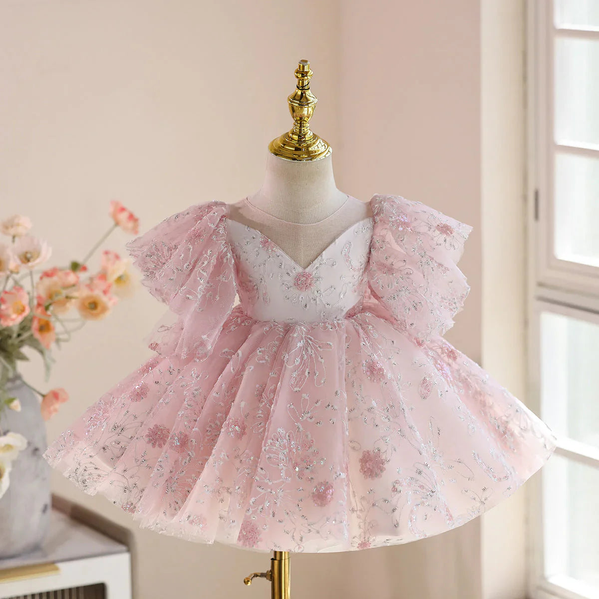 Bouffant Party Dress Flowers and Rhinestones