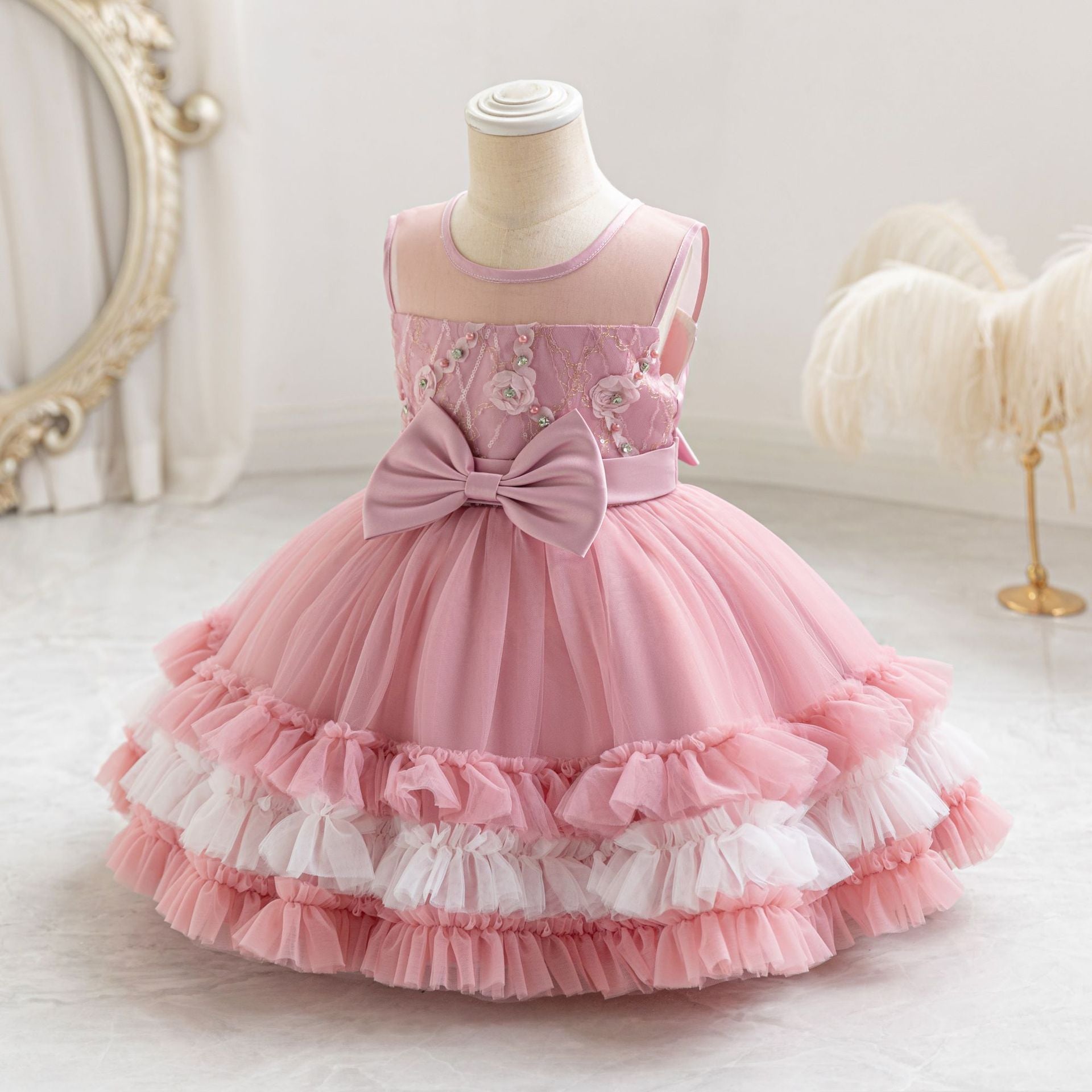 Children's Party Dress in Tulle Layers and Bow