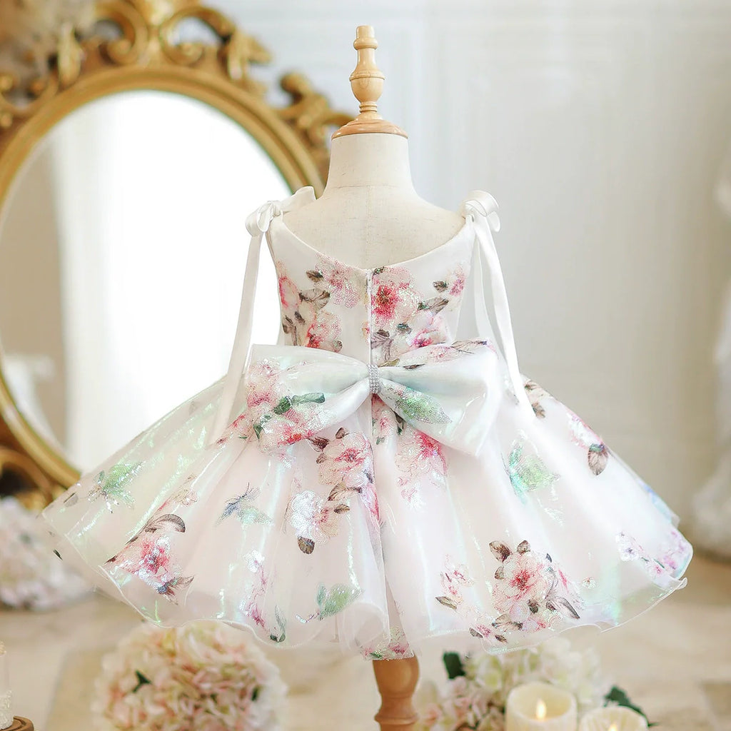 Floral Party Dress with Bow Straps