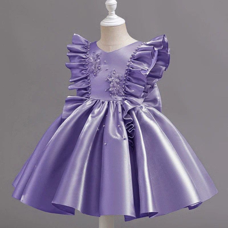 Luxury Party Dress with Flowers and Pearls