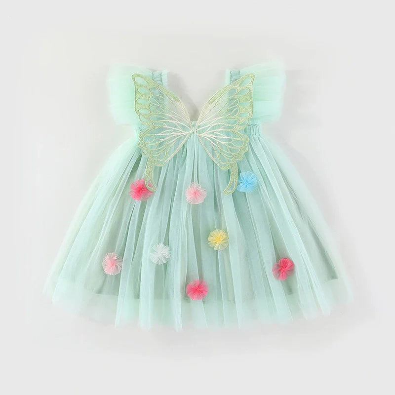 Children's Tulle Dress with Wings and Flowers