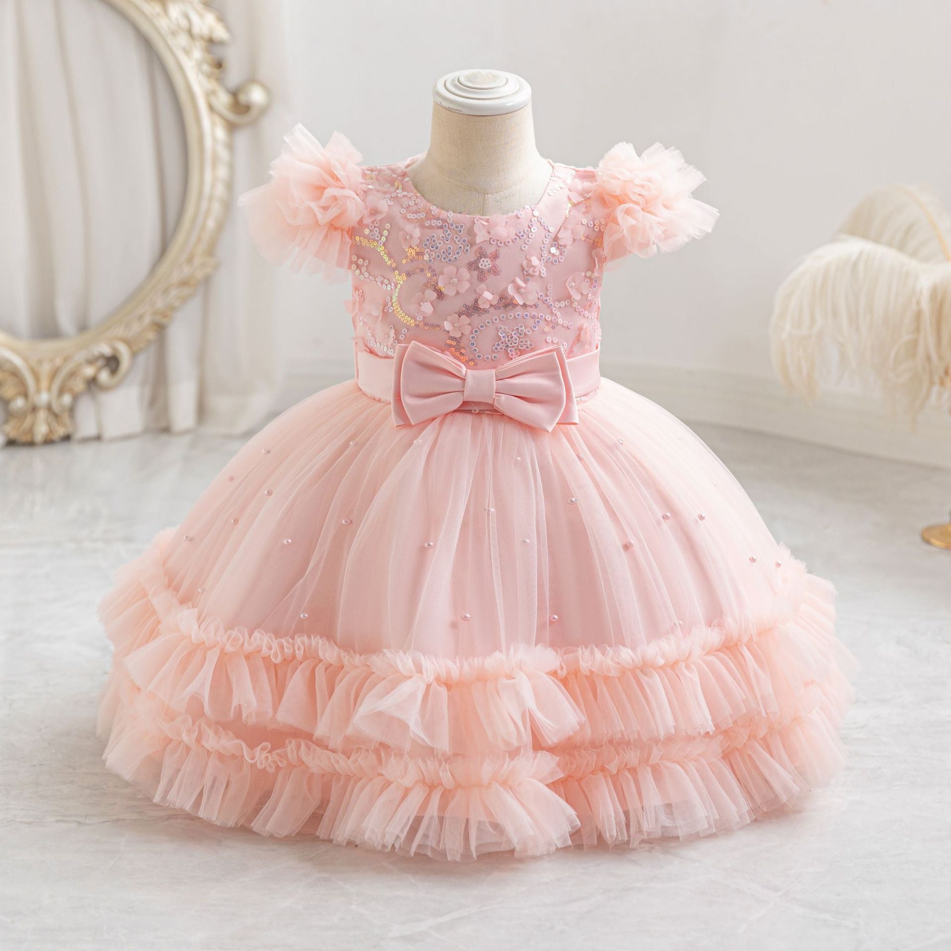 Children's Party Dress with Little Flowers Bow