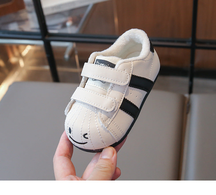 Sneakers a righe per bambini con motivo faccina
