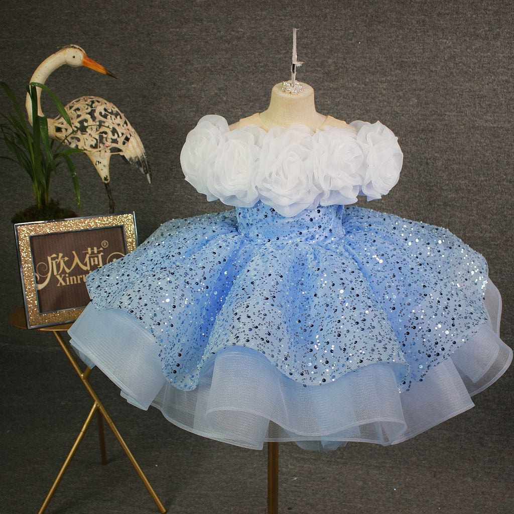 Children's Dress with Sparkling Flowers